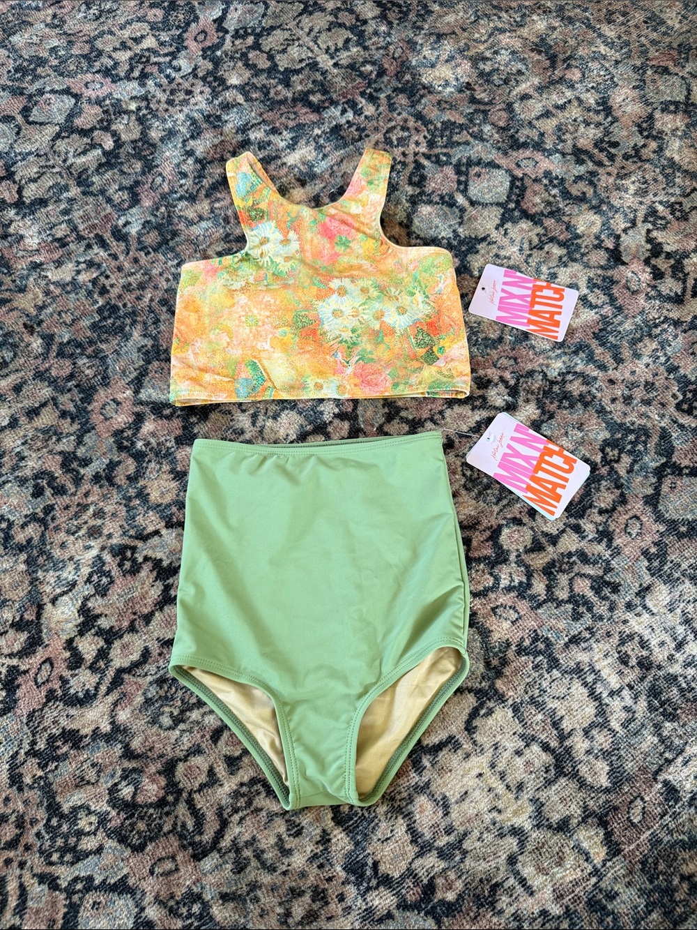 Green and orange floral girls swimsuit